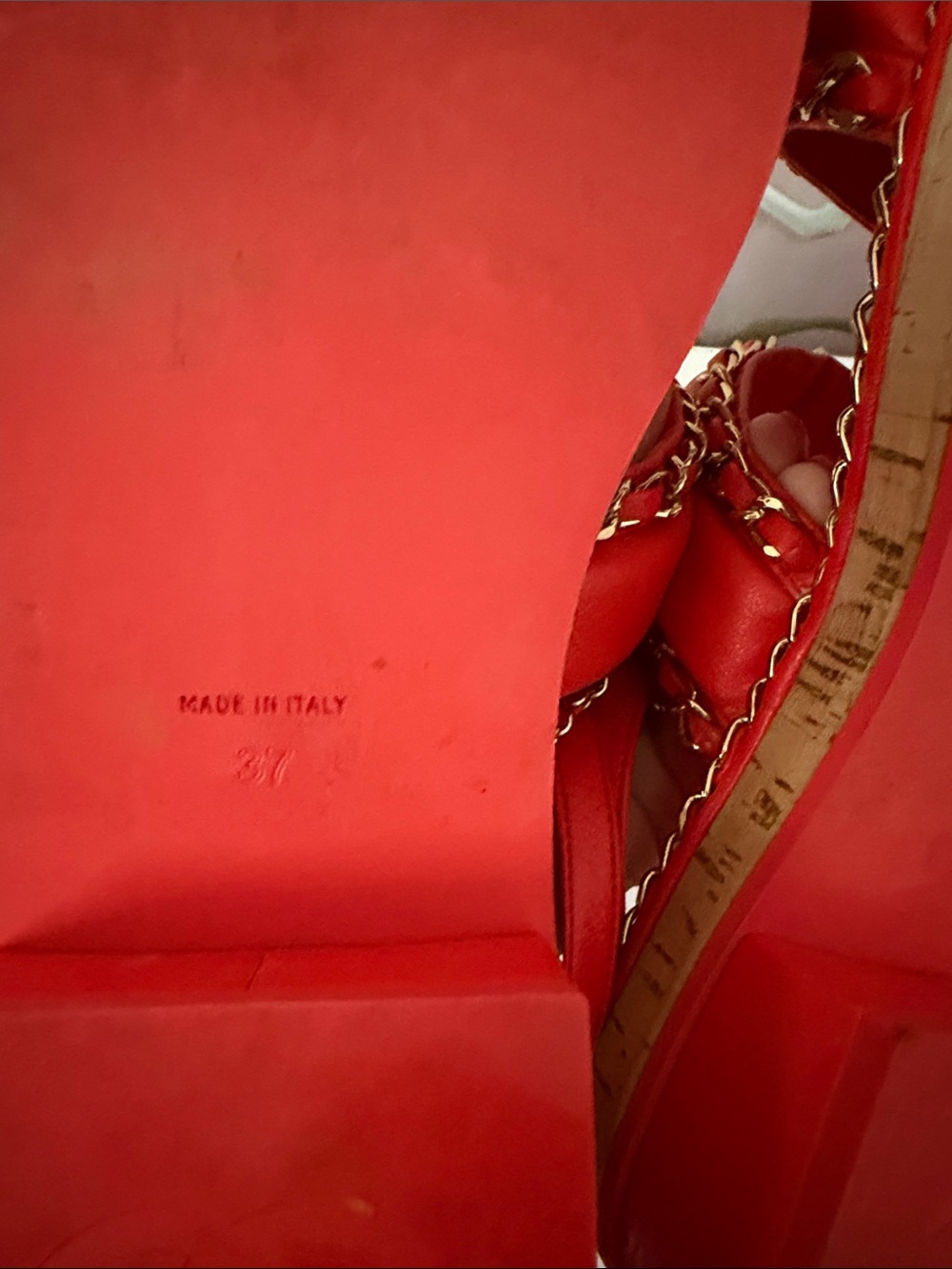 CHANEL Red Quilted Chain-Trim Slide Sandals with Gold CC Accent - Picture 3 of 6